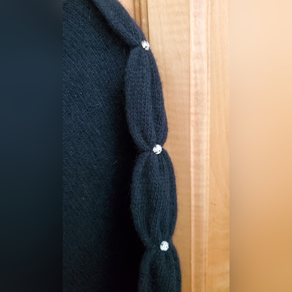 Vintage *Angora Sweater, Crystal RHINESTONED Sleeves, Jet Black - Picture 3 of 3